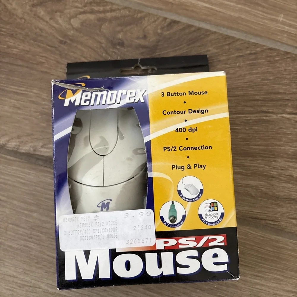 Memorex PS/2 Mouse, PC - Windows, 3 Button, 400 dpi, Plug & Play In Box Untested